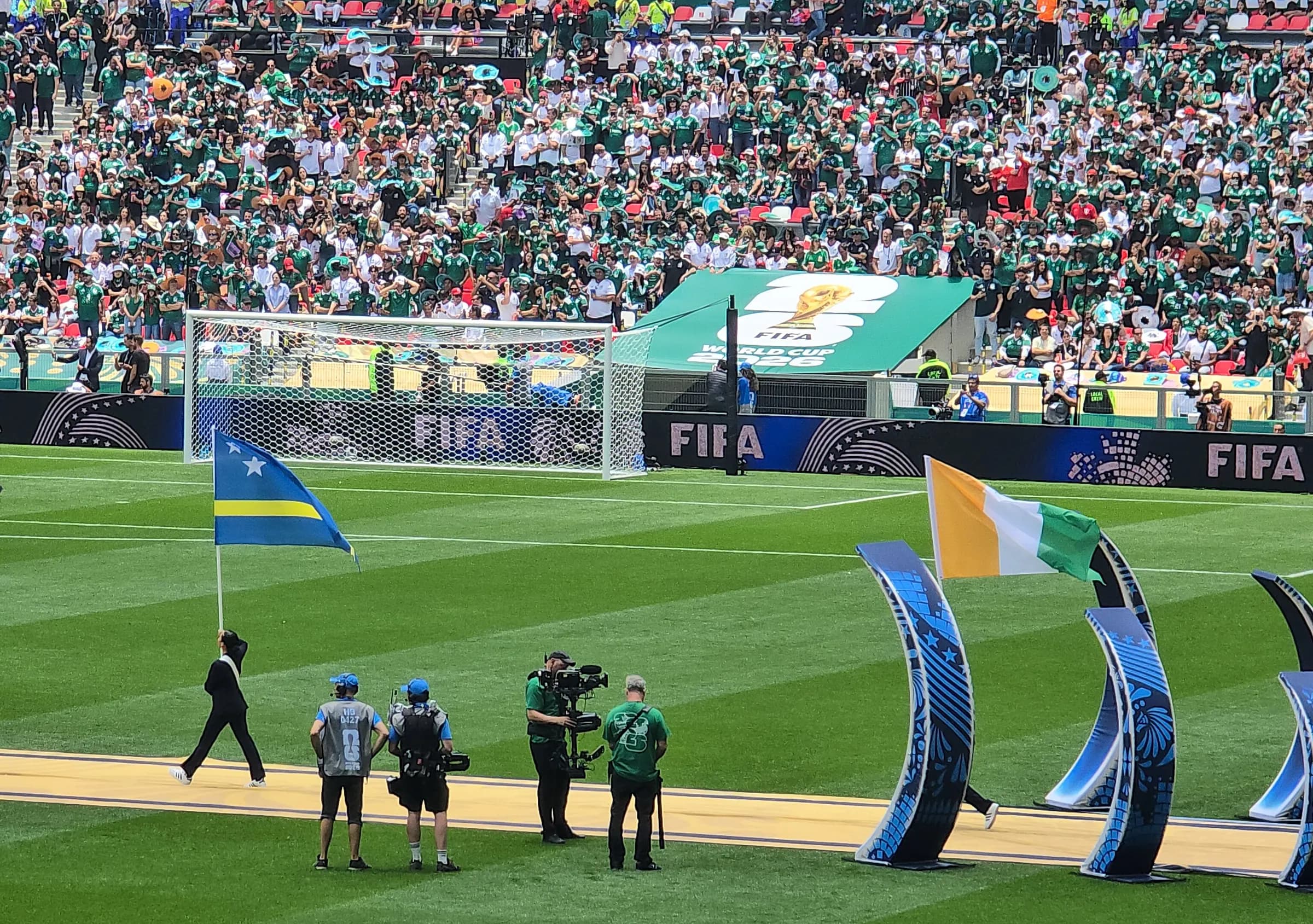 The Curaçao flag carried onto the pitch at the FIFA World Cup 2026 opening ceremony